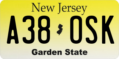NJ license plate A38OSK