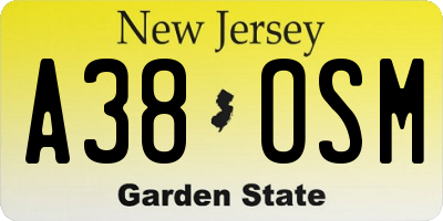 NJ license plate A38OSM