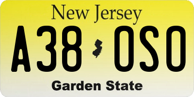 NJ license plate A38OSO