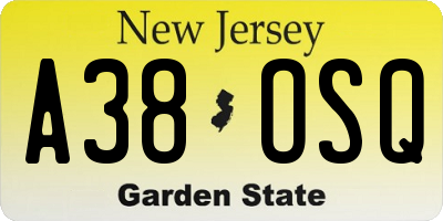 NJ license plate A38OSQ