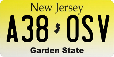 NJ license plate A38OSV