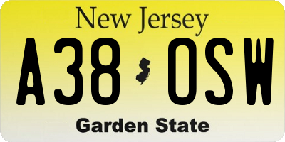 NJ license plate A38OSW