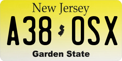 NJ license plate A38OSX