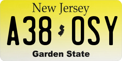 NJ license plate A38OSY