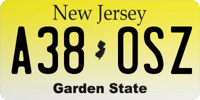 NJ license plate A38OSZ