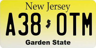NJ license plate A38OTM