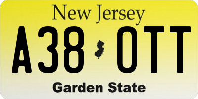 NJ license plate A38OTT