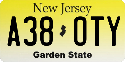 NJ license plate A38OTY