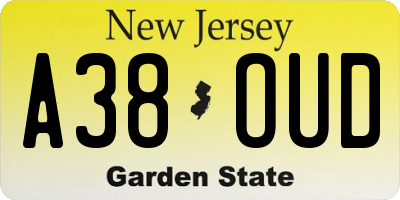 NJ license plate A38OUD