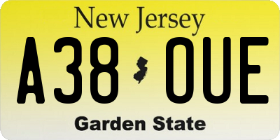 NJ license plate A38OUE