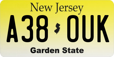 NJ license plate A38OUK