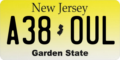 NJ license plate A38OUL