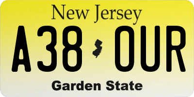 NJ license plate A38OUR