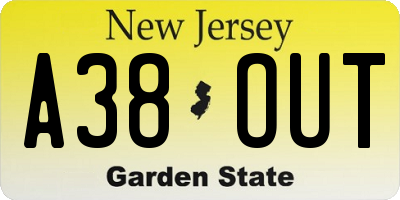 NJ license plate A38OUT