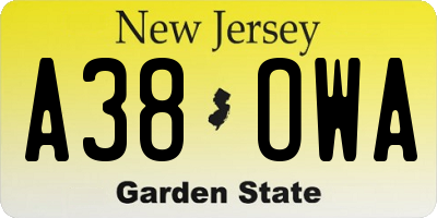 NJ license plate A38OWA