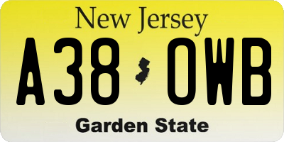 NJ license plate A38OWB