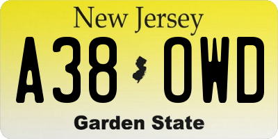 NJ license plate A38OWD