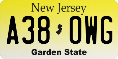 NJ license plate A38OWG