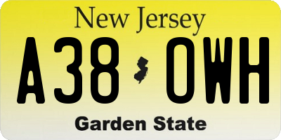 NJ license plate A38OWH
