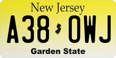 NJ license plate A38OWJ
