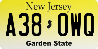 NJ license plate A38OWQ