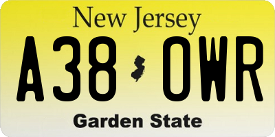 NJ license plate A38OWR