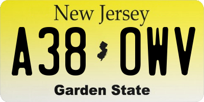 NJ license plate A38OWV