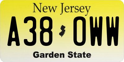 NJ license plate A38OWW
