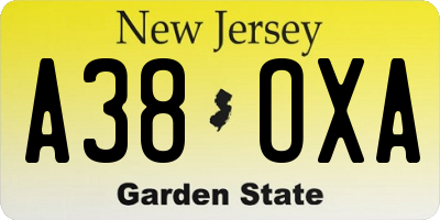 NJ license plate A38OXA