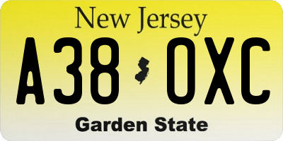 NJ license plate A38OXC