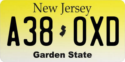 NJ license plate A38OXD