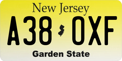 NJ license plate A38OXF