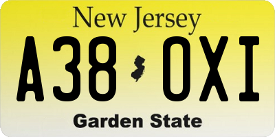 NJ license plate A38OXI