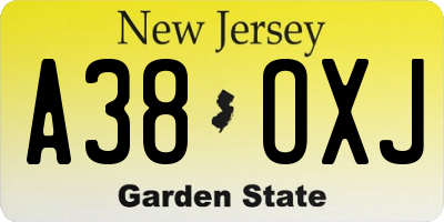 NJ license plate A38OXJ