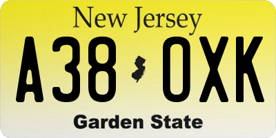 NJ license plate A38OXK