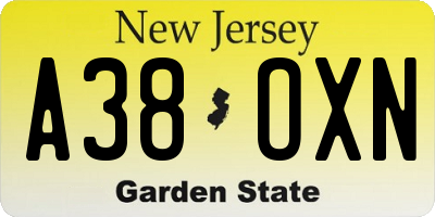 NJ license plate A38OXN