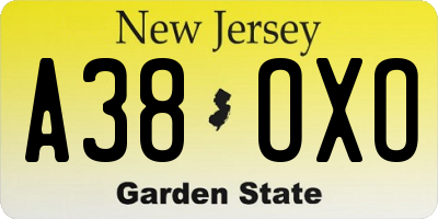 NJ license plate A38OXO