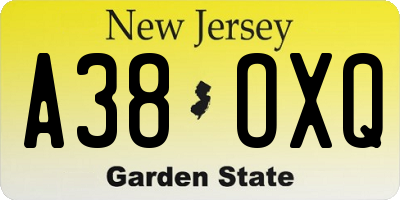 NJ license plate A38OXQ