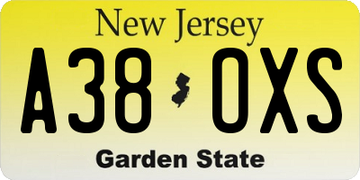 NJ license plate A38OXS