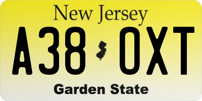 NJ license plate A38OXT