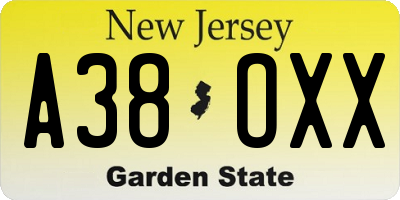 NJ license plate A38OXX