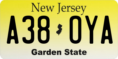 NJ license plate A38OYA
