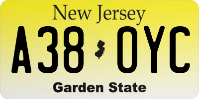 NJ license plate A38OYC