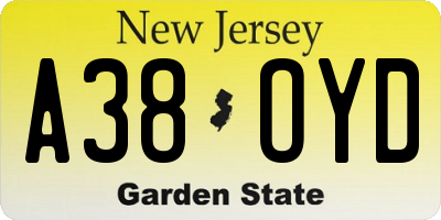 NJ license plate A38OYD