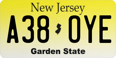 NJ license plate A38OYE