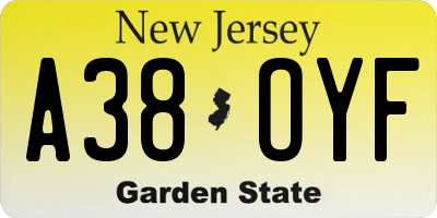 NJ license plate A38OYF