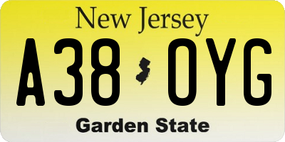 NJ license plate A38OYG