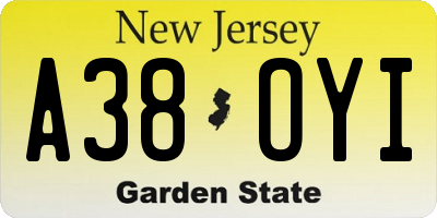 NJ license plate A38OYI