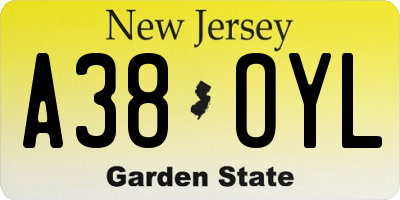 NJ license plate A38OYL