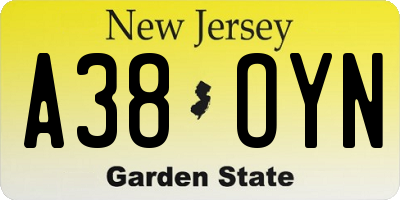 NJ license plate A38OYN